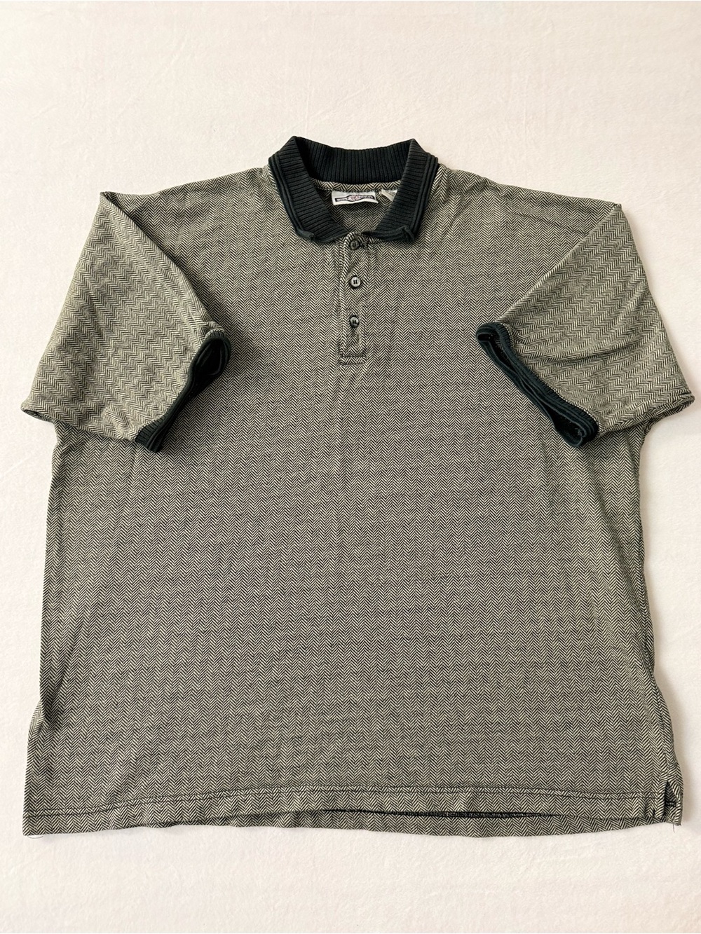 Gulf Traders Men Polo Shirt XXL Herringbone Black Tan 100% Cotton Short Sleeve